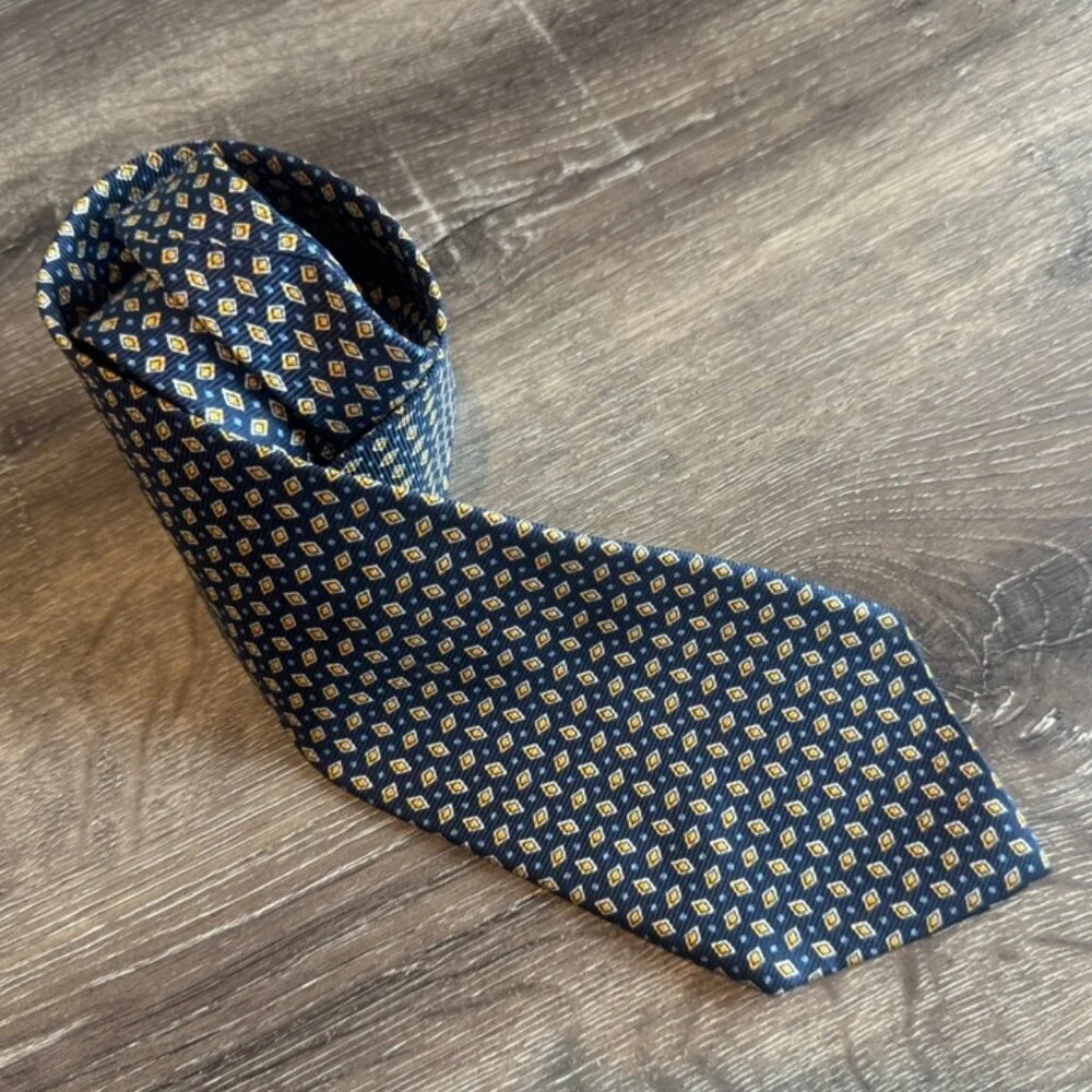 Lauren Ralph Lauren 100% Silk Blue / Gold Geometric Men's Necktie